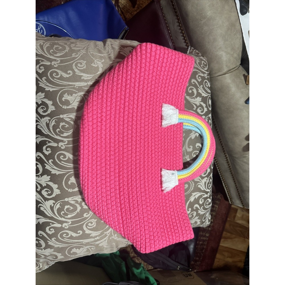 Large 12"x10" deep rope bag sturdy rainbow handle basket beach tote purse